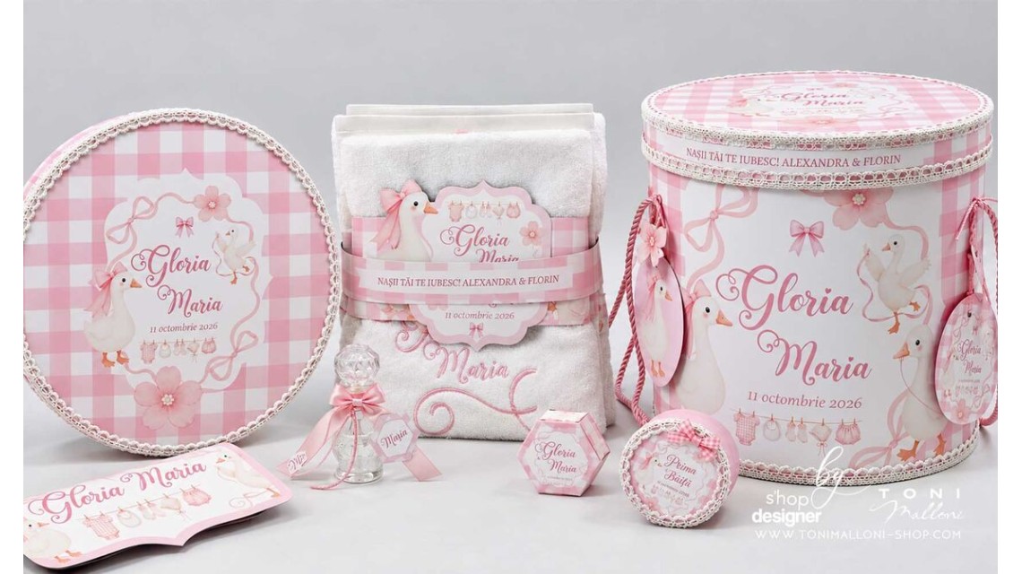 Trusou Botez Fetiță Silly Goose Gâsculiță Roz Personalizată 14